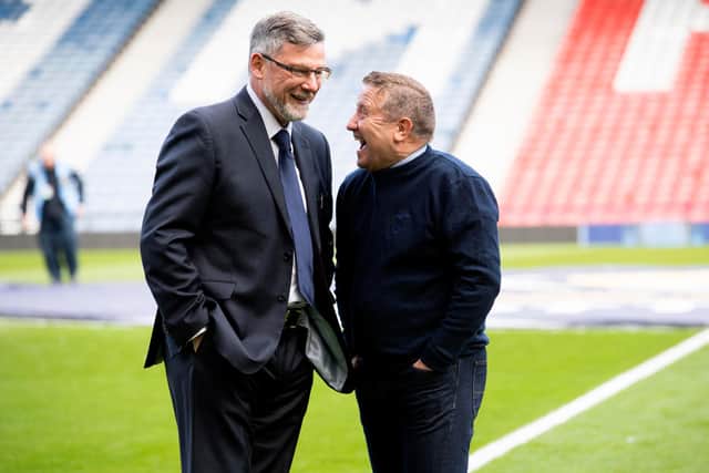 Craig Levein shares a joke with John Robertson