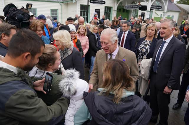 King Charles III and the Queen Consort meet members of the public as they attend a reception to thank the community of Aberdeenshire for their organisation and support following the death of Queen Elizabeth II at Station Square, the Victoria & Albert Halls, Ballater. (Photo: Andrew Milligan/PA Wire)