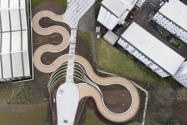 The bridge's looping southern access ramp. Picture: John Devlin