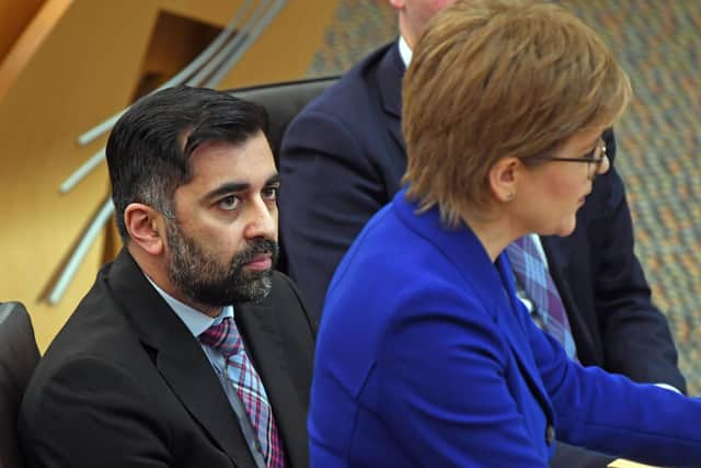 Health Secretary Humza Yousaf and First Minister of Scotland Nicola Sturgeon in the chamber for First Minster's Questions at the Scottish Parliament in Edinburgh.