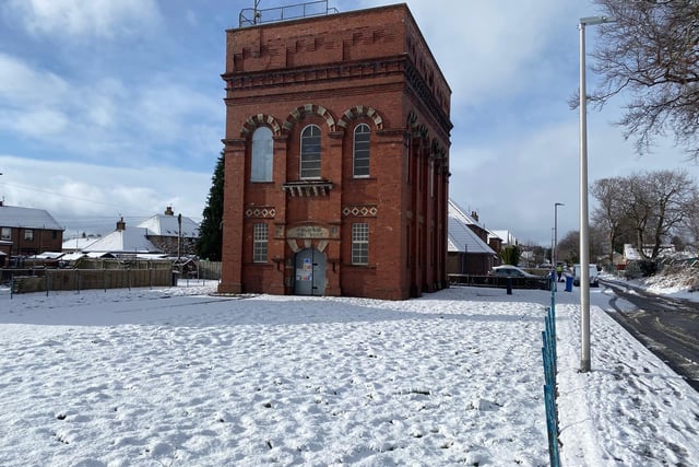 Ladybank waterworks stand out against a white backdrop