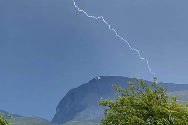 A photo of the lightning bolt striking the top of Ben Nevis over the weekend. Picture: Jane Young