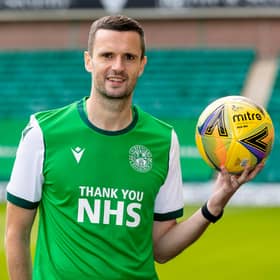 New Hibs signing Jamie Murphy at Easter Road. Picture: Hibernian FC/Alan Rennie