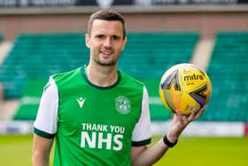 New Hibs signing Jamie Murphy at Easter Road. Picture: Hibernian FC/Alan Rennie