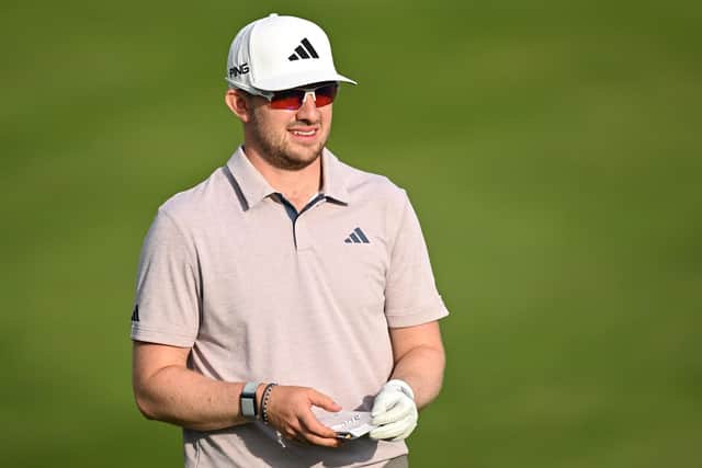Connor Syme looks on before playing his second shot on the 18th hole during day one of the SDC Championship at St. Francis Links in South Africa. Picture: Stuart Franklin/Getty Images.