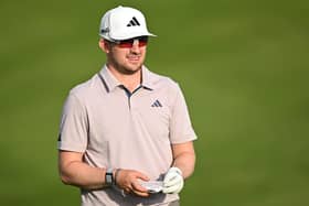 Connor Syme looks on before playing his second shot on the 18th hole during day one of the SDC Championship at St. Francis Links in South Africa. Picture: Stuart Franklin/Getty Images.