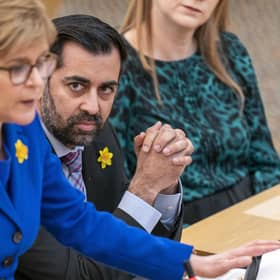 Humza Yousaf (right), during his time as health secretary, watches on as then first minister Nicola Sturgeon speaks at Holyrood. Picture: Jane Barlow/PA Wire
