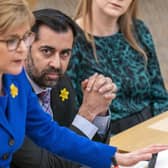 Humza Yousaf (right), during his time as health secretary, watches on as then first minister Nicola Sturgeon speaks at Holyrood. Picture: Jane Barlow/PA Wire