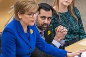 Humza Yousaf (right), during his time as health secretary, watches on as then first minister Nicola Sturgeon speaks at Holyrood. Picture: Jane Barlow/PA Wire