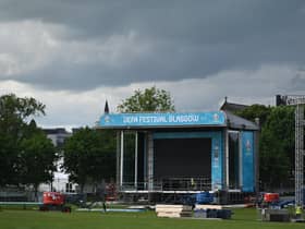 The Fan Zone for EURO 2020 is being built as preparations are ramped up ahead of kick off. A giant tv screen is installed for fans.
