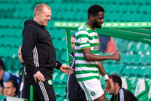 Celtic boss Neil Lennon with star striker Odsonne Edouard, who has been the subject of transfer speculation. Picture: SNS