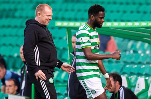 Celtic boss Neil Lennon with star striker Odsonne Edouard, who has been the subject of transfer speculation. Picture: SNS