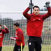 Bojan Miovski during an Aberdeen training session at Cormack Park ahead of facing Rangers.
