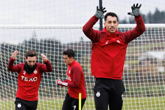 Bojan Miovski during an Aberdeen training session at Cormack Park ahead of facing Rangers.