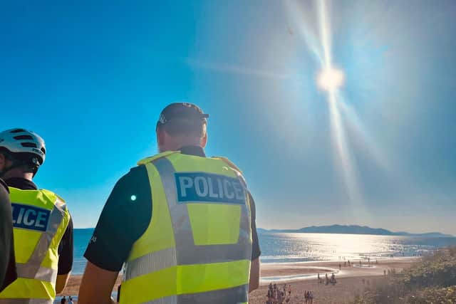 Police Scotland posted pictures on social media of officers at Irvine Beach Park on Saturday
