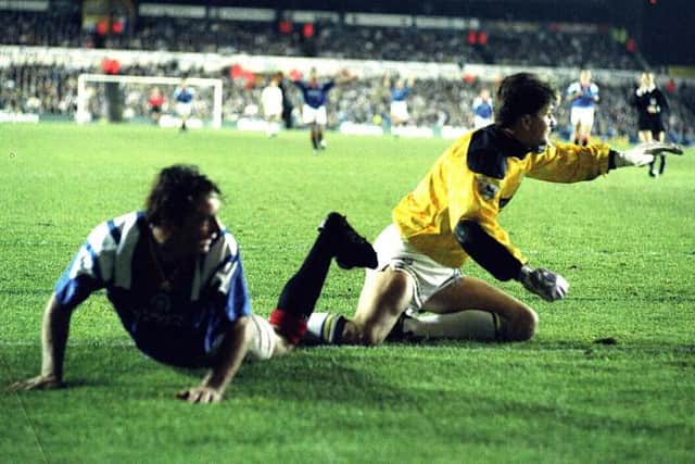 Ally McCoist finished off a stunning counter-attack with a diving header to seal victory for Rangers over Leeds United at Elland Road in the Champions League in 1992.