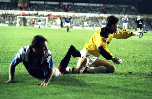 Ally McCoist finished off a stunning counter-attack with a diving header to seal victory for Rangers over Leeds United at Elland Road in the Champions League in 1992.
