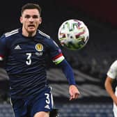 Scotland's defender Andrew Robertson plays his club football for Liverpool.  (Photo by ANDY BUCHANAN/AFP via Getty Images)