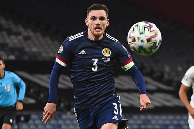 Scotland's defender Andrew Robertson plays his club football for Liverpool.  (Photo by ANDY BUCHANAN/AFP via Getty Images)