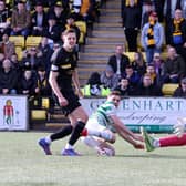 James Forrest scores Celtic's third in the 3-1 win at Livingston. Pic: Steve Welsh/PA Wire.
