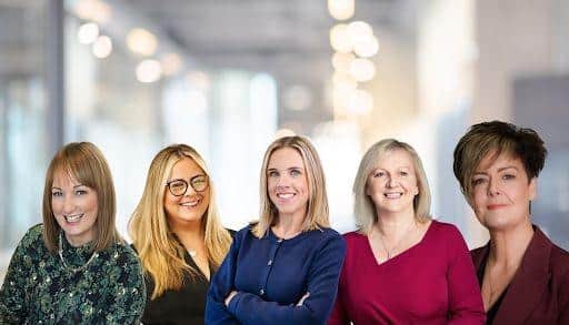 From left to right: Karen Campbell, Louise Chambers, Hazel Davies, Elaine Farquharson-Black, Marion Forbes