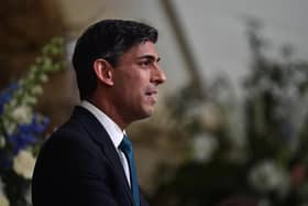 Prime Minister Rishi Sunak delivers a speech during a gala dinner at Hillsborough Castle, Co Down, at the end of the international conference marking the 25th anniversary of the Belfast/Good Friday Agreement.