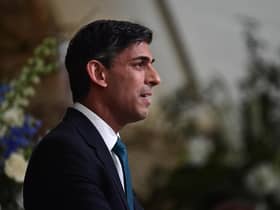 Prime Minister Rishi Sunak delivers a speech during a gala dinner at Hillsborough Castle, Co Down, at the end of the international conference marking the 25th anniversary of the Belfast/Good Friday Agreement.