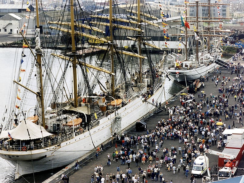 Thousands flocked to Leith Docks in July 1995 to see the Tall Ships.