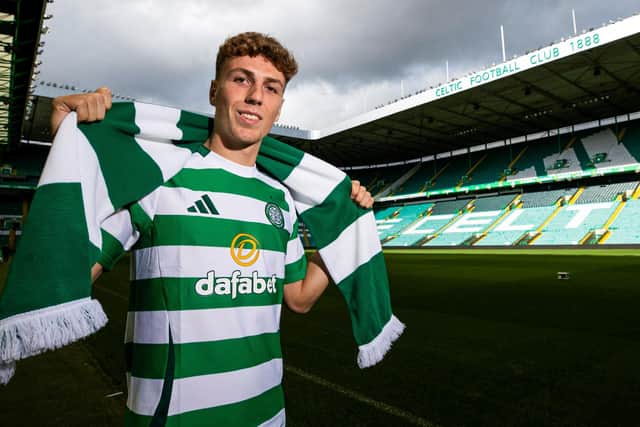 New Celtic signing Arne Engels was unveiled to the media at Celtic Park on Tuesday. (Photo by Craig Williamson / SNS Group)