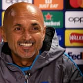 Napoli manager Luciano Spalletti during a press conference ahead of the Champions League group stage match at Ibrox. (Photo by Alan Harvey / SNS Group)