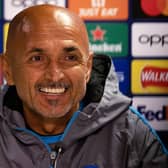 Napoli manager Luciano Spalletti during a press conference ahead of the Champions League group stage match at Ibrox. (Photo by Alan Harvey / SNS Group)
