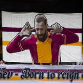 A banner for PFA Scotland Player of the Year nominee Kevin van Veen before the Motherwell's Premiership match against Kilmarnock. Photo by Craig Foy / SNS Group
