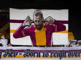 A banner for PFA Scotland Player of the Year nominee Kevin van Veen before the Motherwell's Premiership match against Kilmarnock. Photo by Craig Foy / SNS Group