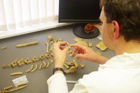 Dr Richard Mikulski, a bone specialist from Cornwall Archaeological Unit (CAU) analysing the skeletons. (Pic: Cornwall Council SWNS)