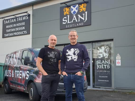 From left: Brian and Craig Halley of Slanj outside their new store in Glasgow's east end. Picture: contributed.
