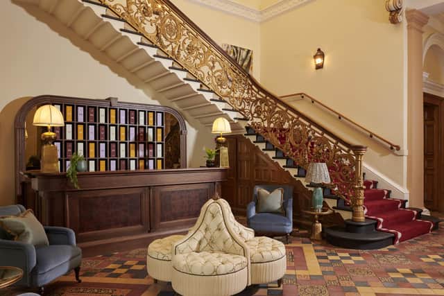 The imposing lobby of Gleneagles Townhouse, with original staircase and tiled flooring. Pic: Contributed