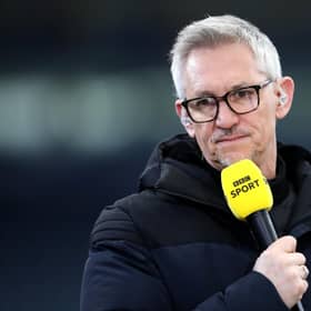 Gary Lineker, BBC Sport TV Pundit looks on prior to the Emirates FA Cup Quarter Final  match between Leicester City and Manchester United at The King Power Stadium on March 21, 2021 in Leicester, England.