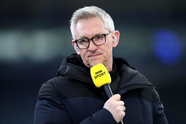 Gary Lineker, BBC Sport TV Pundit looks on prior to the Emirates FA Cup Quarter Final  match between Leicester City and Manchester United at The King Power Stadium on March 21, 2021 in Leicester, England.