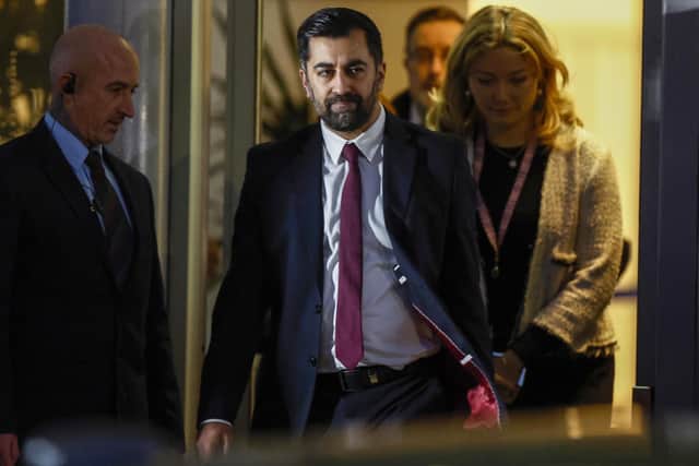 First Minister Humza Yousaf departs the UK Covid inquiry at the Edinburgh International Conference Centre (EICC). Photo by Jeff J Mitchell/Getty Images.