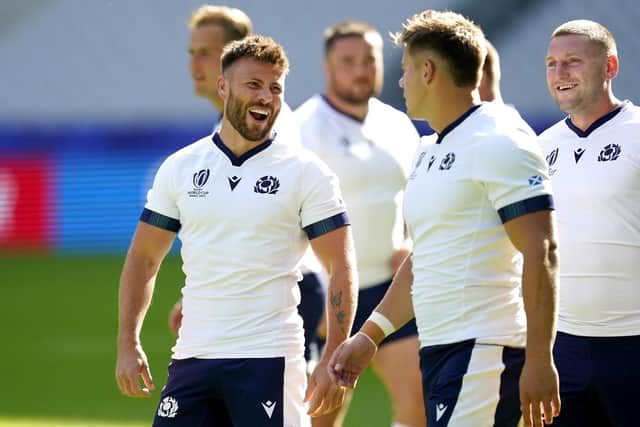 Scotland's Ali Price (left) during the team run at the Stade de France in Saint-Denis, France.