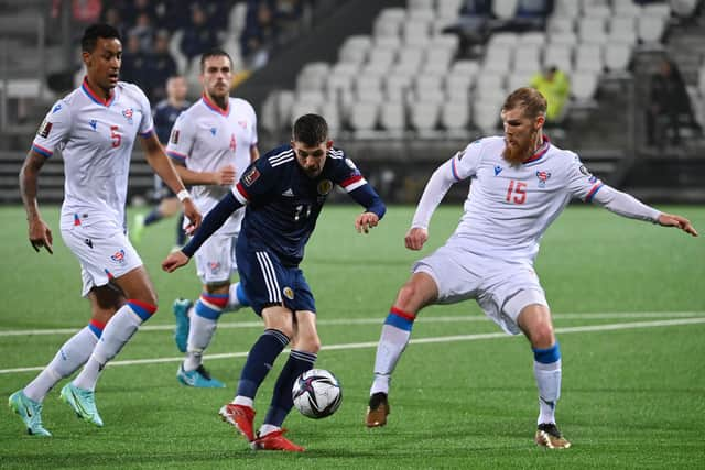 Ryan Christie finds his path to goal blocked.