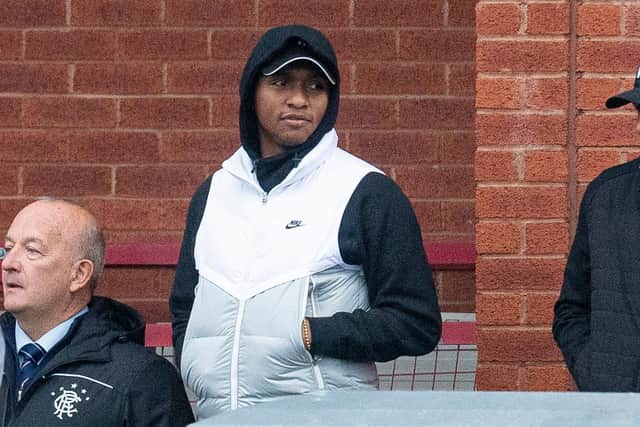 Rangers striker Alfredo Morelos watches the SWPL match between Glasgow City and Rangers Women (Photo by Ross MacDonald / SNS Group)