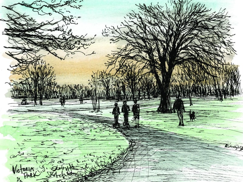 My kids finished primary this year and so this early morning sketch of Inverleith Park holds extra meaning. We visited here most mornings for over seven years but now hardly go there. The frosty mist was lingering just above the ground as three pals headed to school.