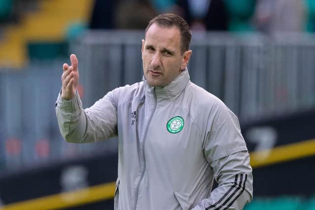 Celtic interim manager John Kennedy on the touchline during the Scottish Premiership match against Rangers at Celtic Park. (Photo by Craig Williamson / SNS Group)