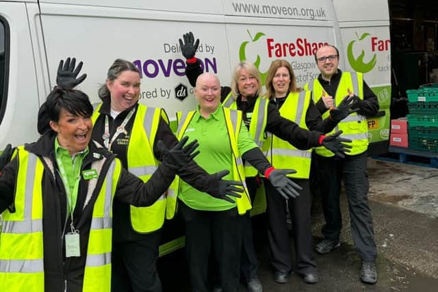 Happy to help - Asda's West of Scotland Community Champions volunteering at FareShare HQ.