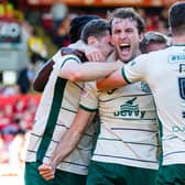 Christian Doidge celebrates netting Hibs' second in the 2-0 win over Aberdeen at Pittodrie. (Photo by Ewan Bootman / SNS Group)