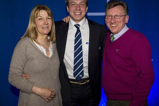 Hamish Watson with his parents after winning his first cap. Picture: Gary Hutchison/SNS