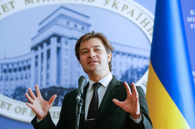 Yevhen Nyshchuk speaks during a press conference in Kiev on 9 September 2016 while Ukrainian Culture Minister. Kiev had just been named as host city for the 62nd annual Eurovision Song Contest, which took place the following year. PIC: Sergey Dolzhenko/EPA/Shutterstock