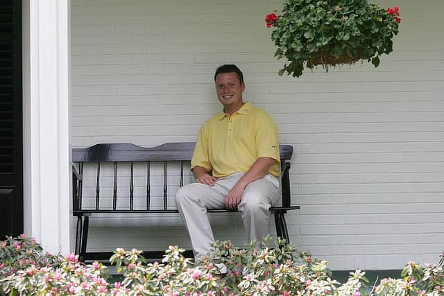 Stuart Wilson sits on a bench at the clubhouse during practice for The Masters at the Augusta National Golf Club in 2005. Picture: Andrew Redington/Getty Images.