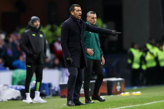 Rangers manager Giovanni van Bronckhorst issues instructions to his players during their Europa League match against Borussia Dortmund at Ibrox on Thursday. (Photo by Alan Harvey / SNS Group)